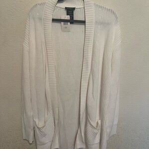 100% Cotton Women's White Open-Front Sweater